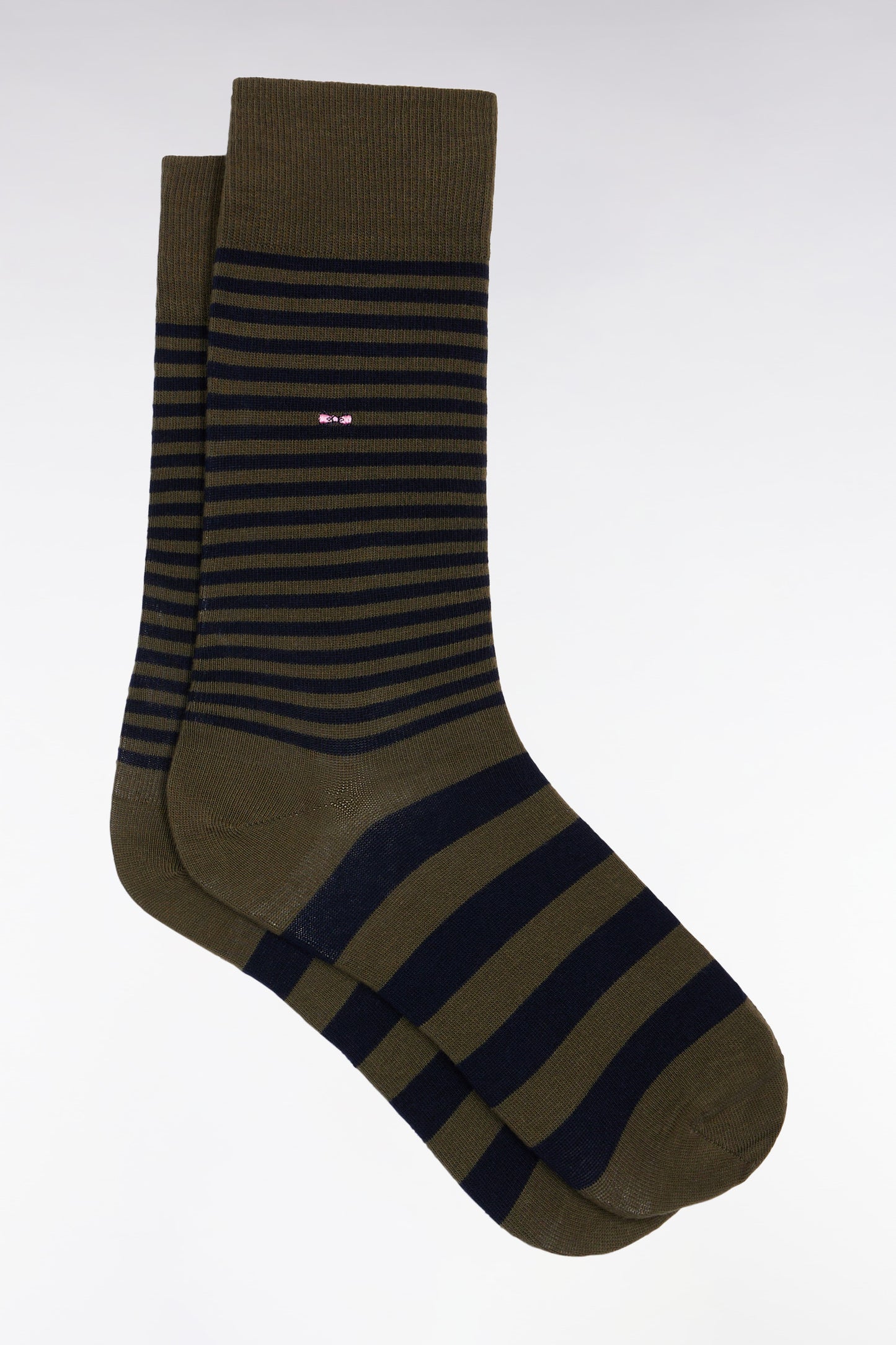 Striped khaki cotton blend socks