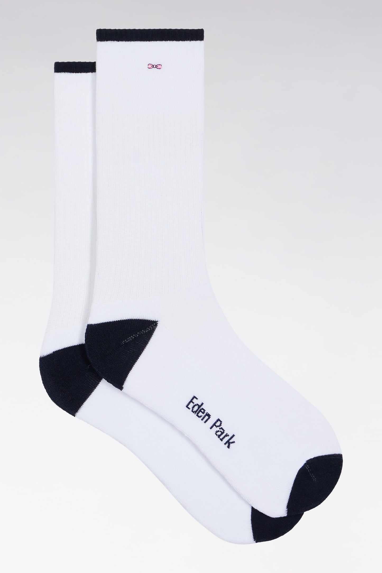 Chaussettes en coton mélangées blanches à renforts marine