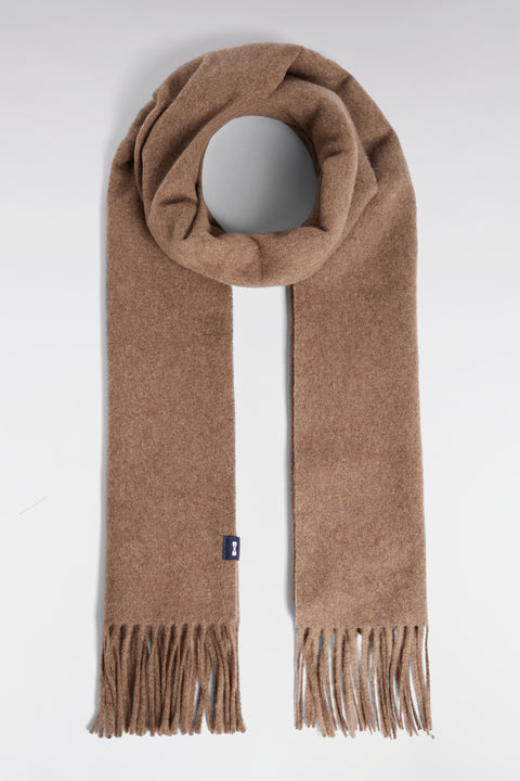 Brown virgin wool fringed scarf - Image 1