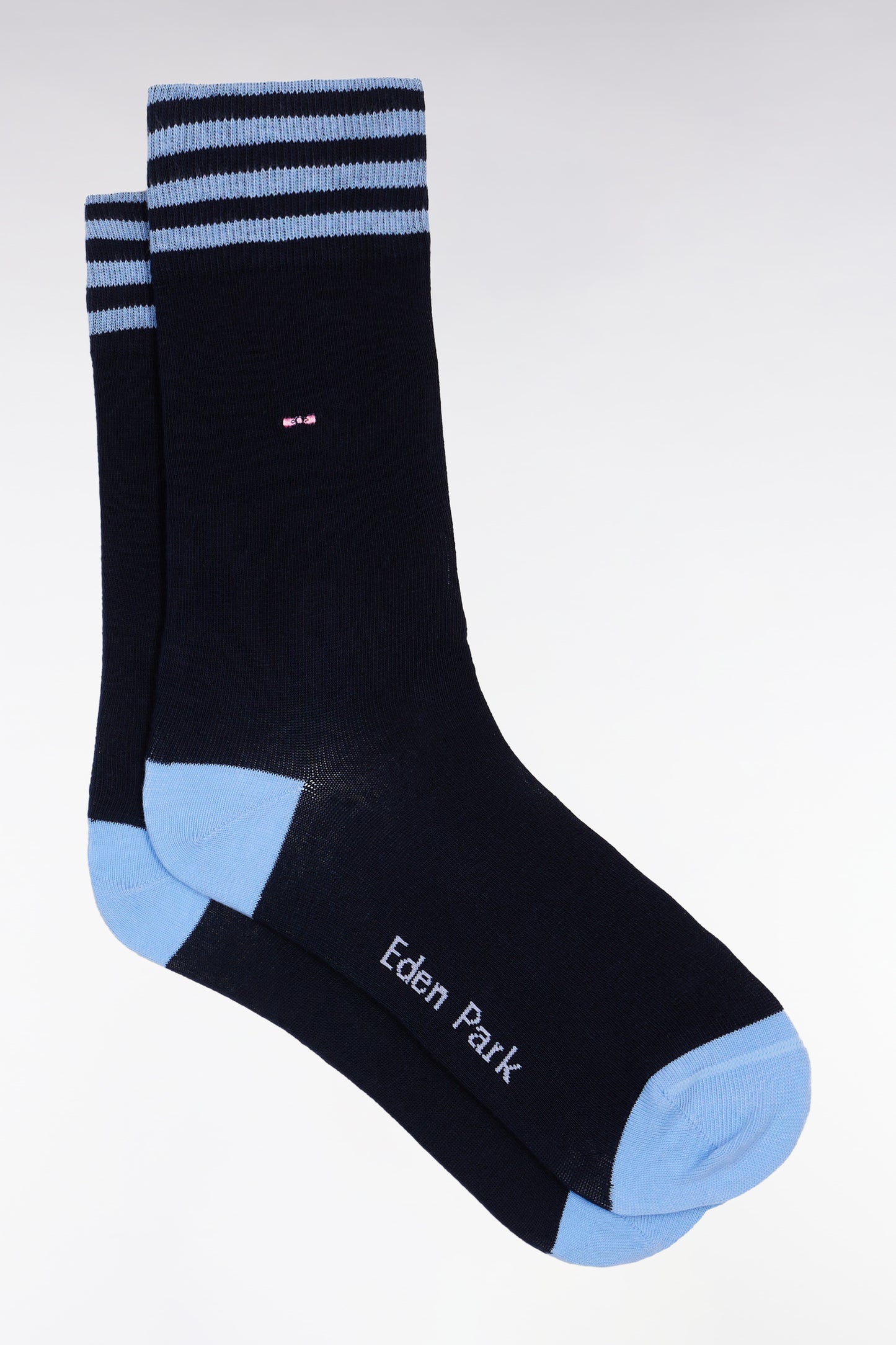 Set of three pairs of sky and navy striped socks