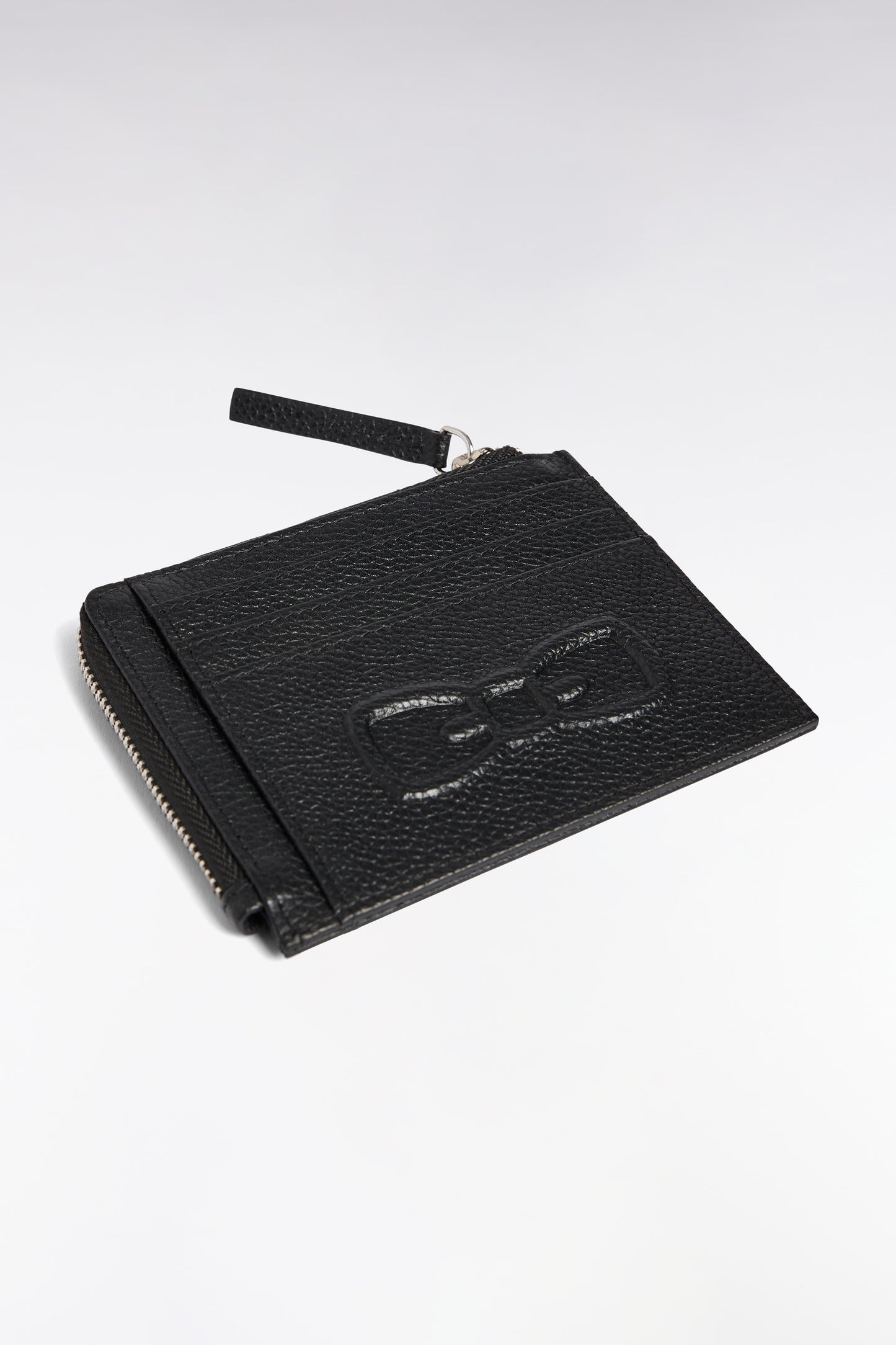 Porte-cartes zippé en cuir grainé noir