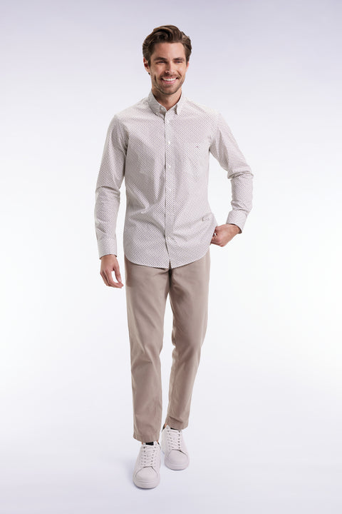 Pleatless chino pants in light beige stretch cotton - Image 1