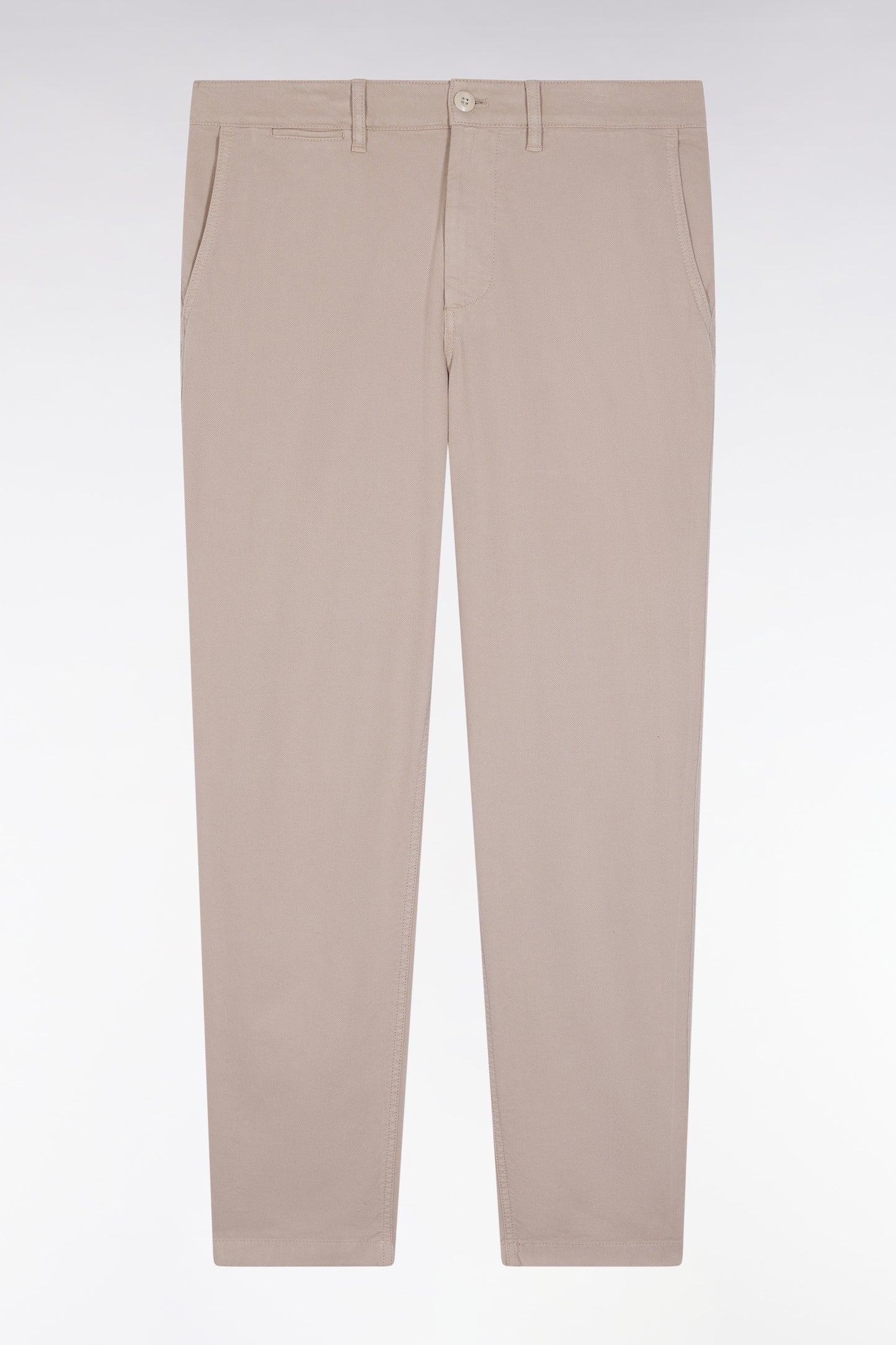 Pleatless chino pants in light beige stretch cotton