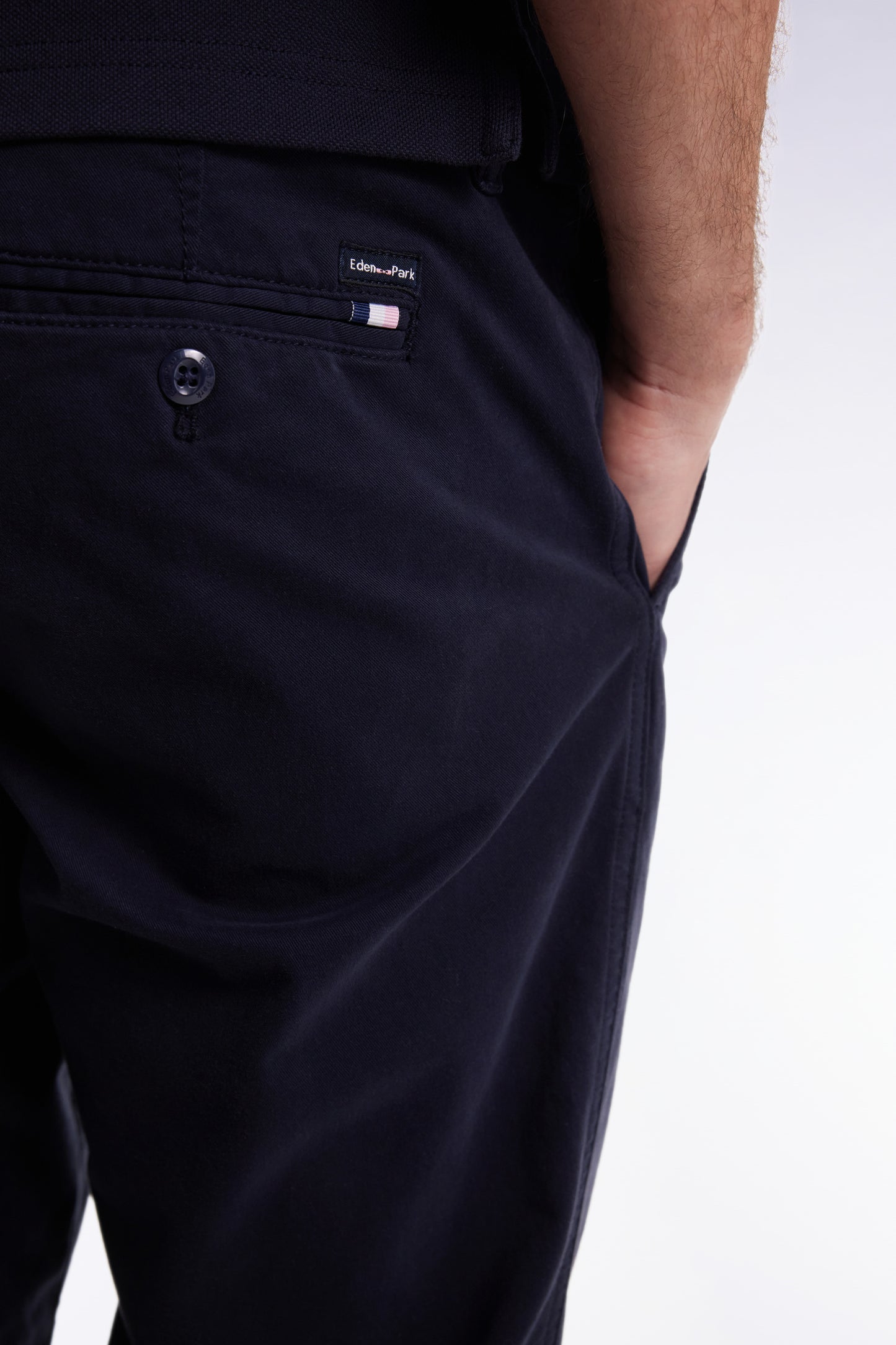 Pantalon chino sans plis en coton stretch marine