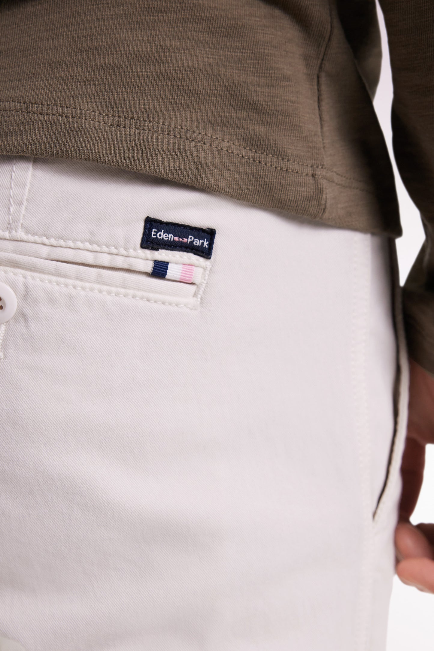 Pantalon chino sans plis en coton stretch écru