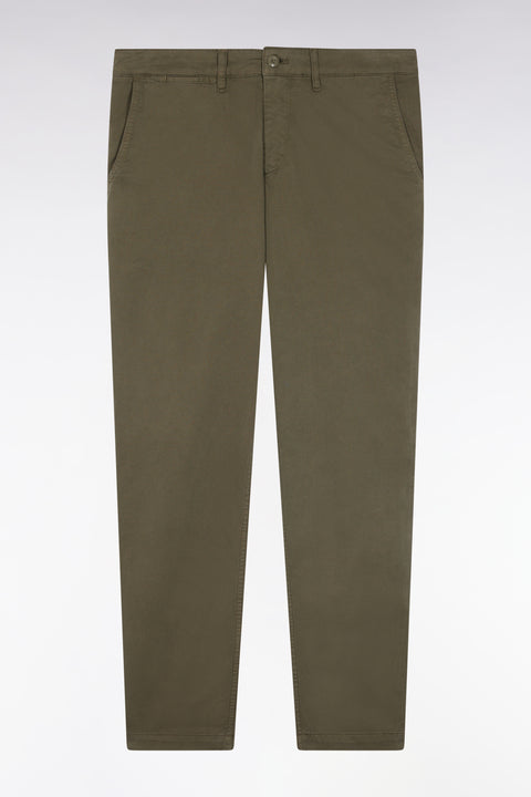 Pleatless chino pants in khaki stretch cotton - Image 2