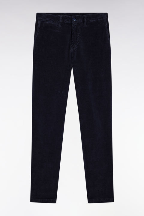 Pleatless chino pants in navy stretch velvet - Image 2