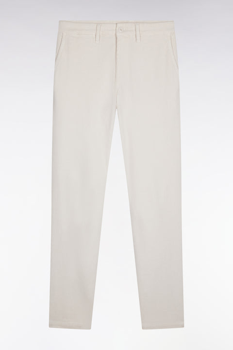 Pleatless chino pants in ecru stretch velvet - Image 2