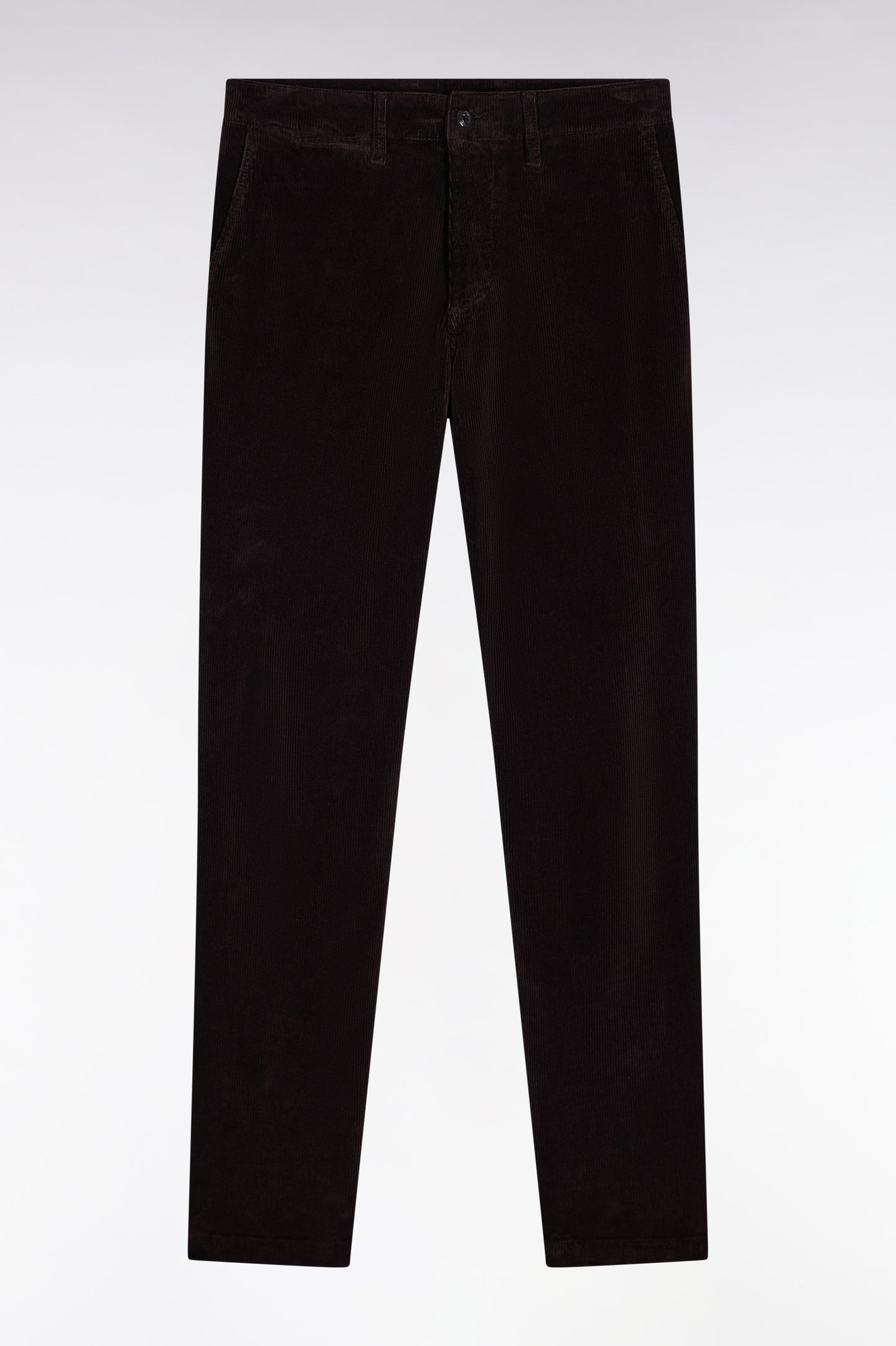 Pantalon chino sans plis en velours stretch marron foncé