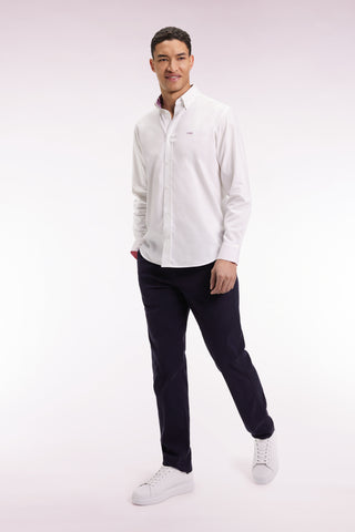 Pantalon chino sans plis en coton piqué stretch marine