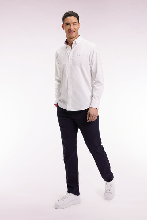 Pleatless chino pants in navy stretch piqué cotton - Image 1