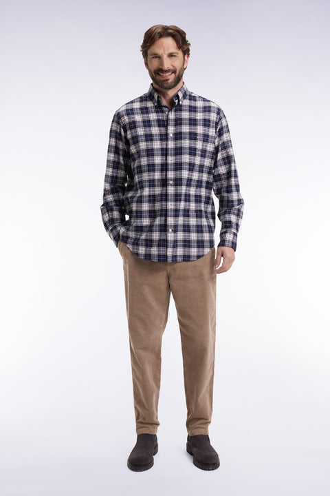 Pantalon taille élastique en velours côtelé beige coupe Modern - Image 1