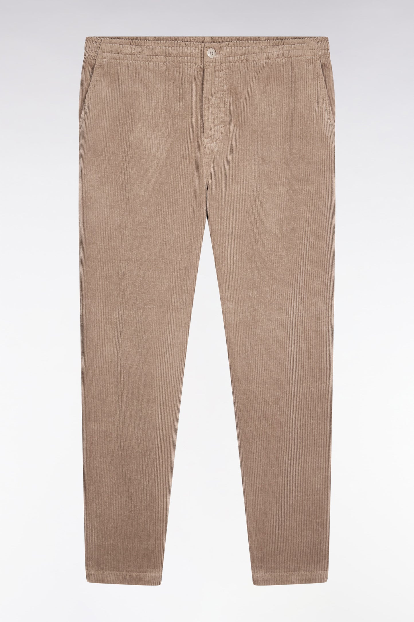 Pantalon taille élastique en velours côtelé beige coupe Modern