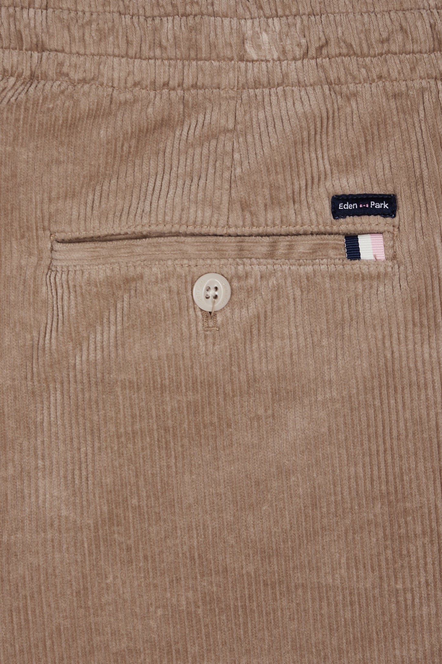 Pantalon taille élastique en velours côtelé beige coupe Modern