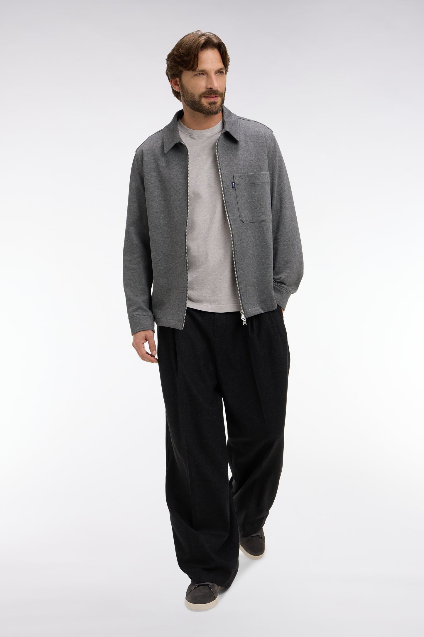 Pantalon large à pinces avec laine et cachemire anthracite