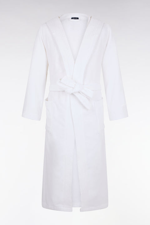 White cotton terry blend hooded bathrobe - Image 2