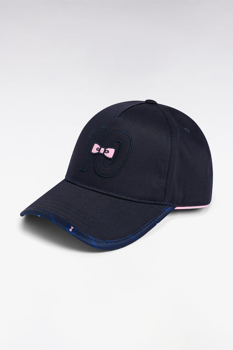 Casquette en piqué coton marine broderie rose - Image 1