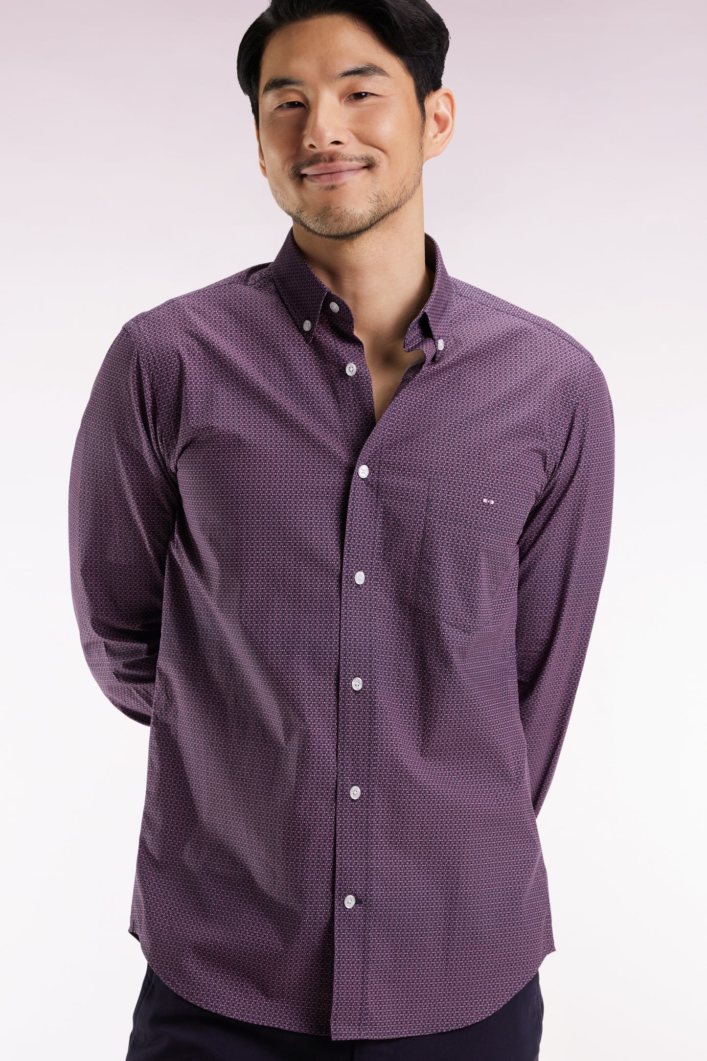 Chemise en popeline de coton à micro-motifs marine coupe droite