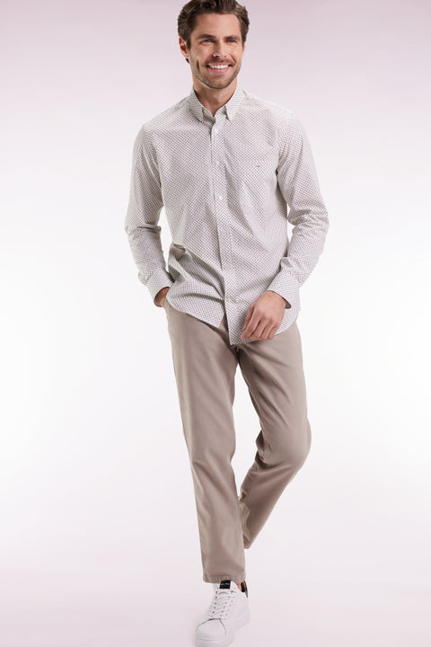 Chemise en coton blanc à micro-motifs nœuds papillon coupe droite - Image 1