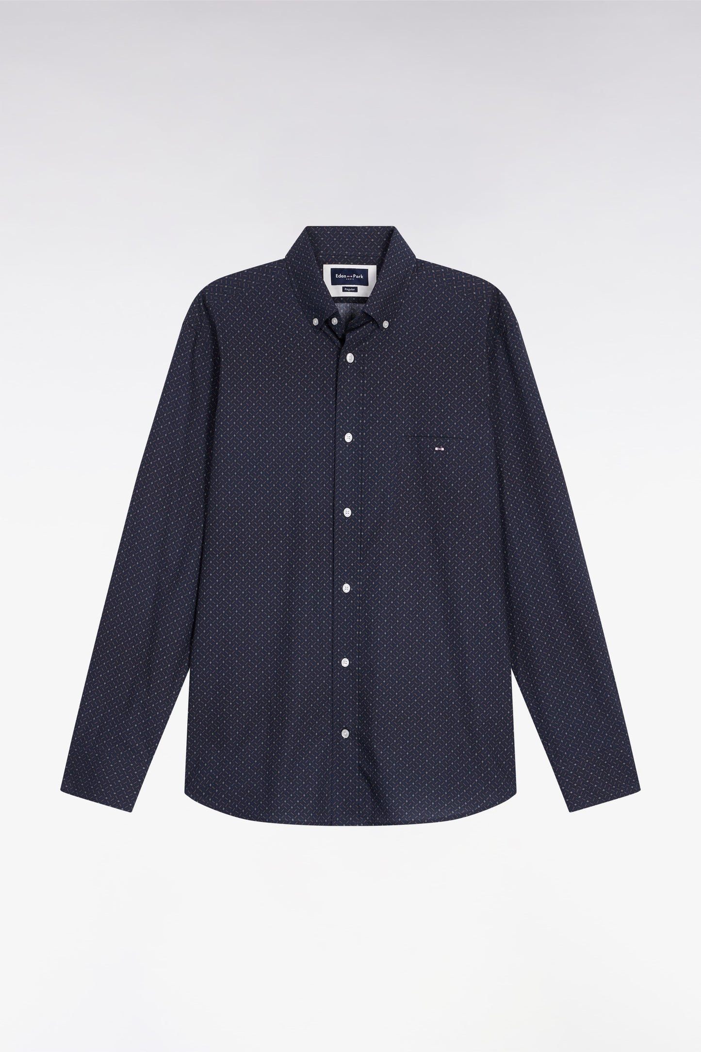 Brown cotton shirt with micro-patterns, straight cut