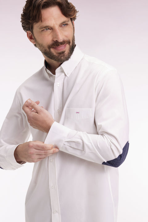 Chemise en coton blanc à coudière imprimées coupe droite - Image 1