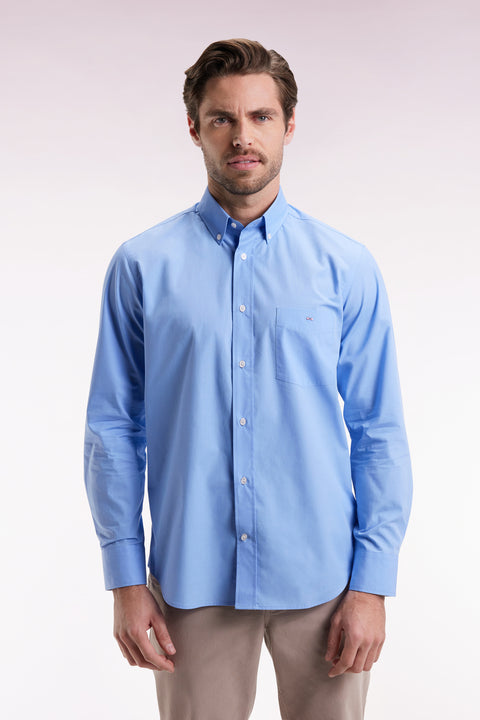 Sky cotton shirt with printed elbow patches, straight cut - Image 3
