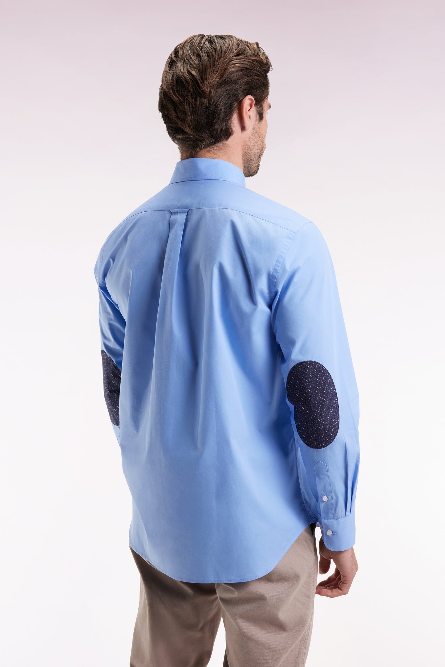 Sky cotton shirt with printed elbow patches, straight cut