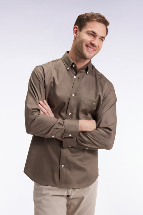 Chemise en coton piqué kaki coupe droite - Image 3