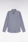 Navy cotton poplin gingham shirt, straight cut