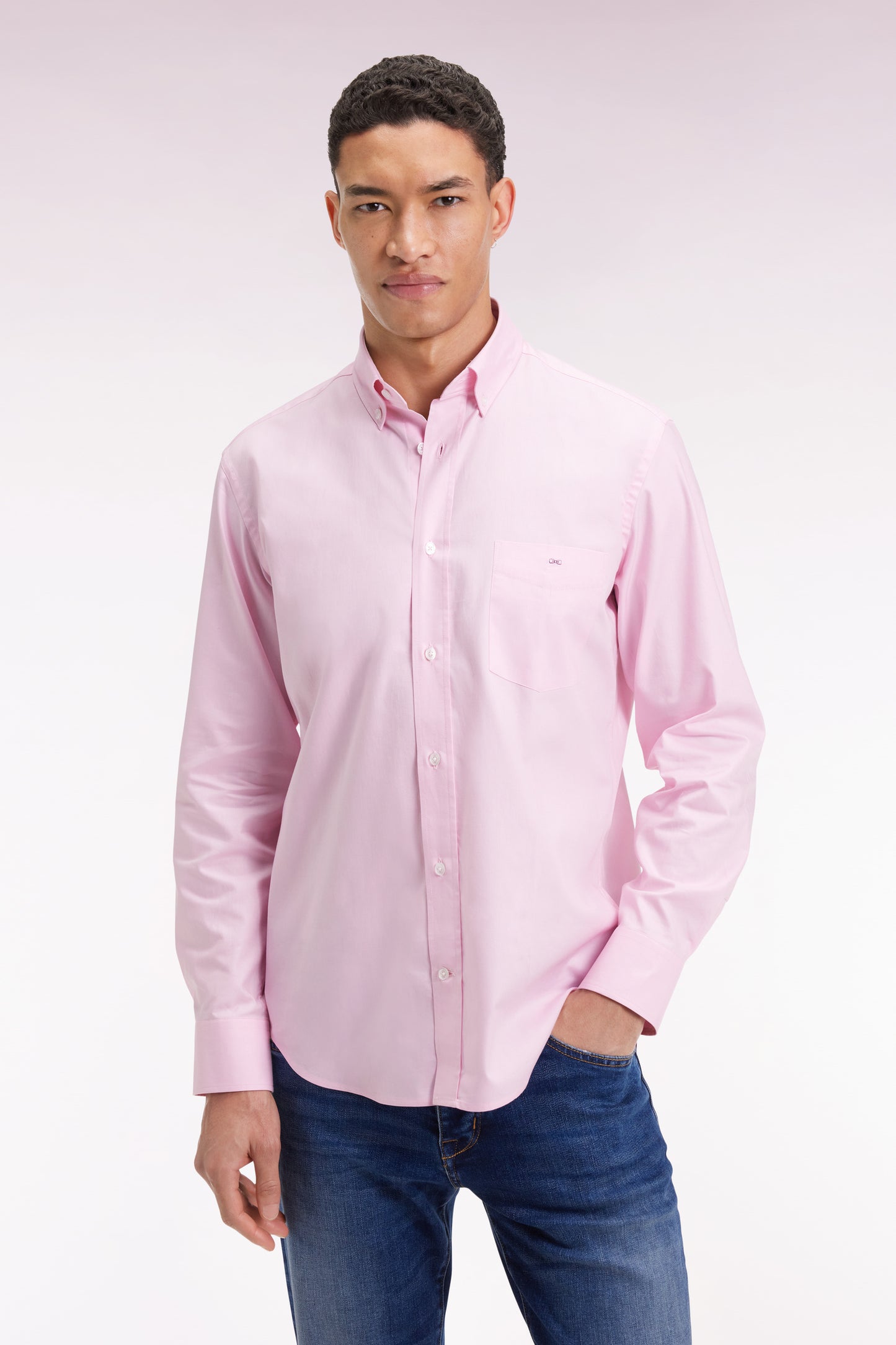 Chemise en coton rose coupe droite