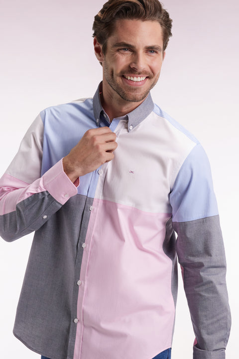 Cotton shirt with four-color pattern, straight cut - Image 1