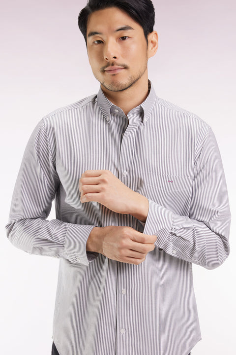 Navy cotton striped shirt, straight cut - Image 1