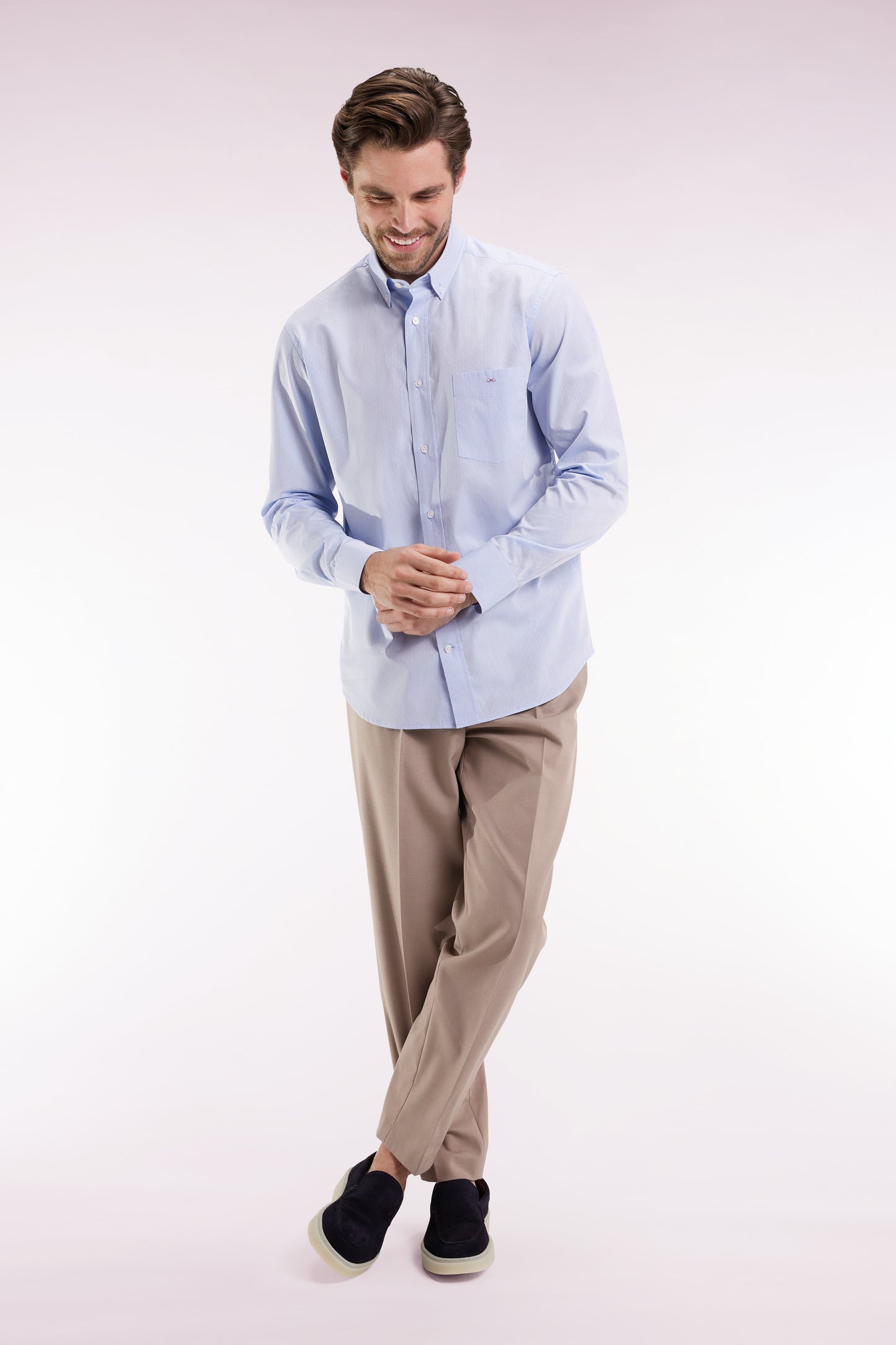 Sky cotton shirt with jacquard micro-patterns, straight cut