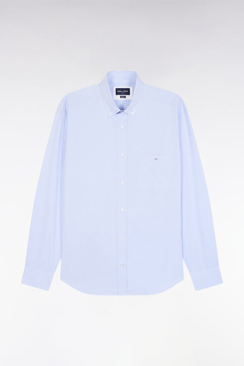 Sky cotton shirt with jacquard micro-patterns, straight cut - Image 2