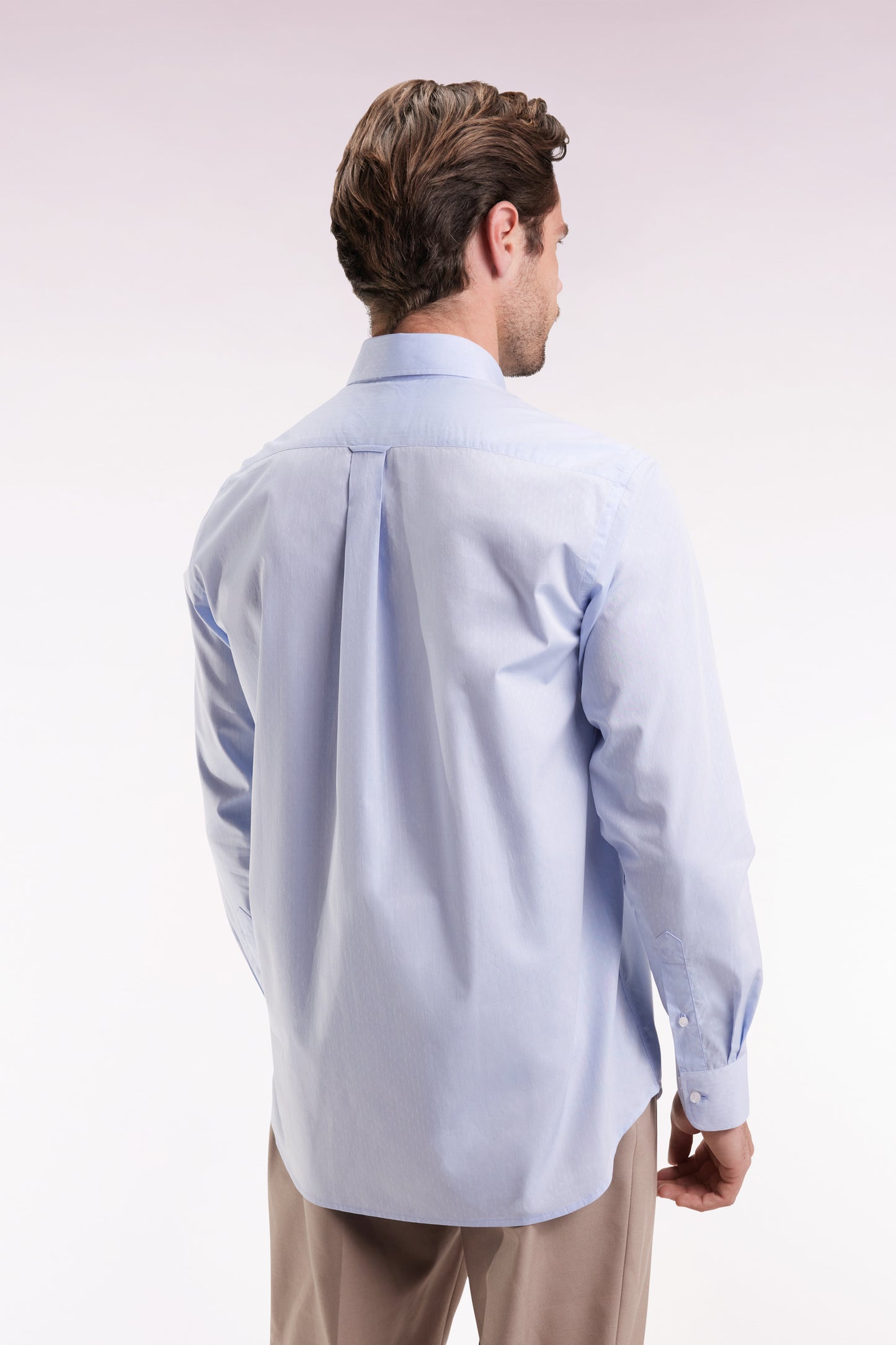 Sky cotton shirt with jacquard micro-patterns, straight cut