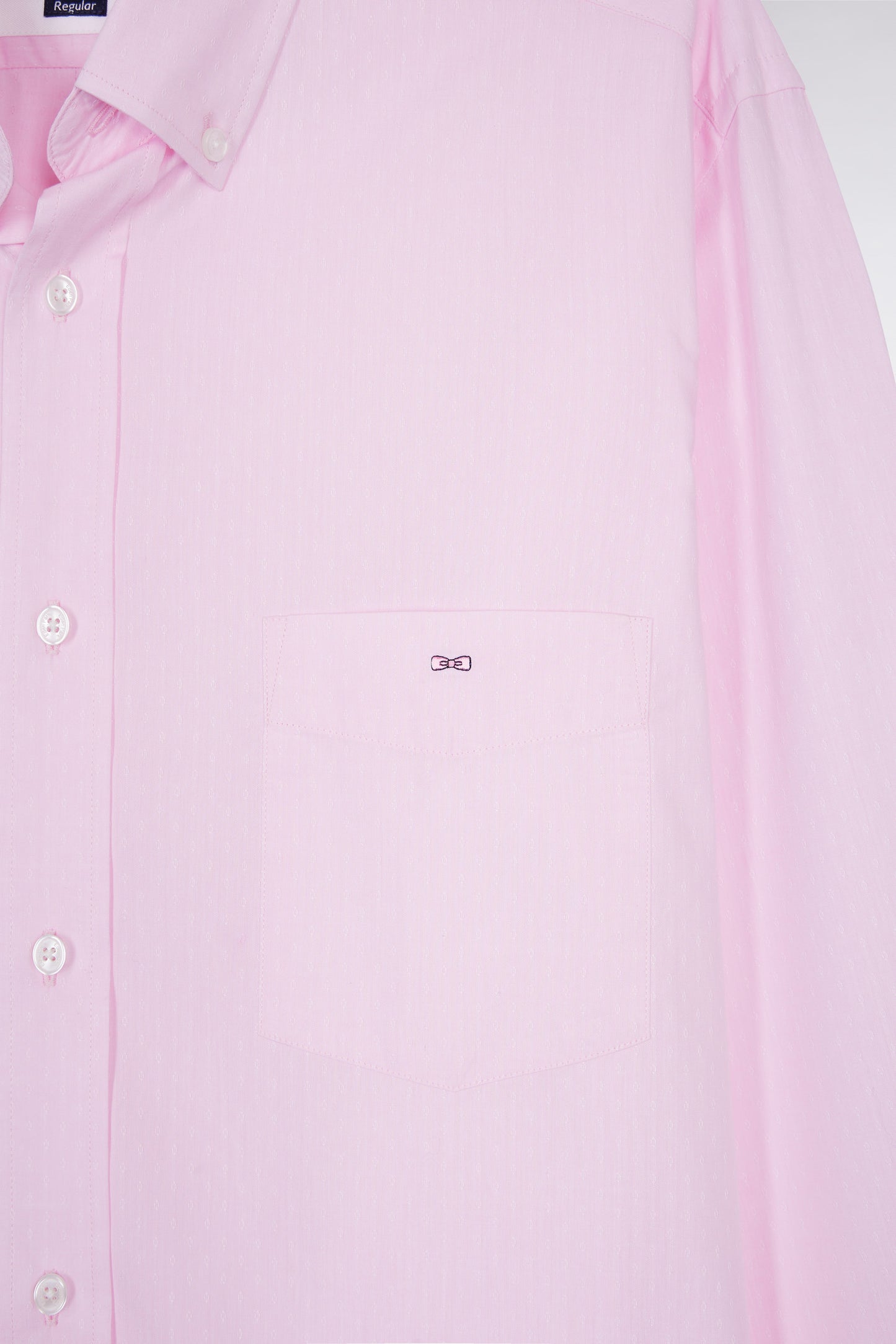 Pink cotton shirt with jacquard micropatterns, straight cut