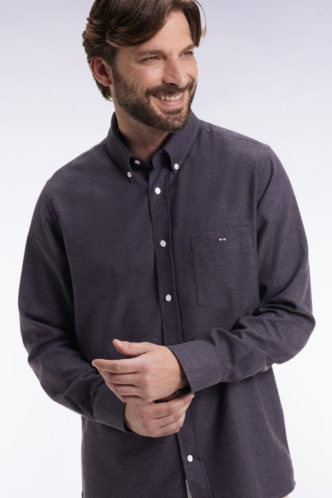 Dark grey straight-cut flannel shirt - Image 1