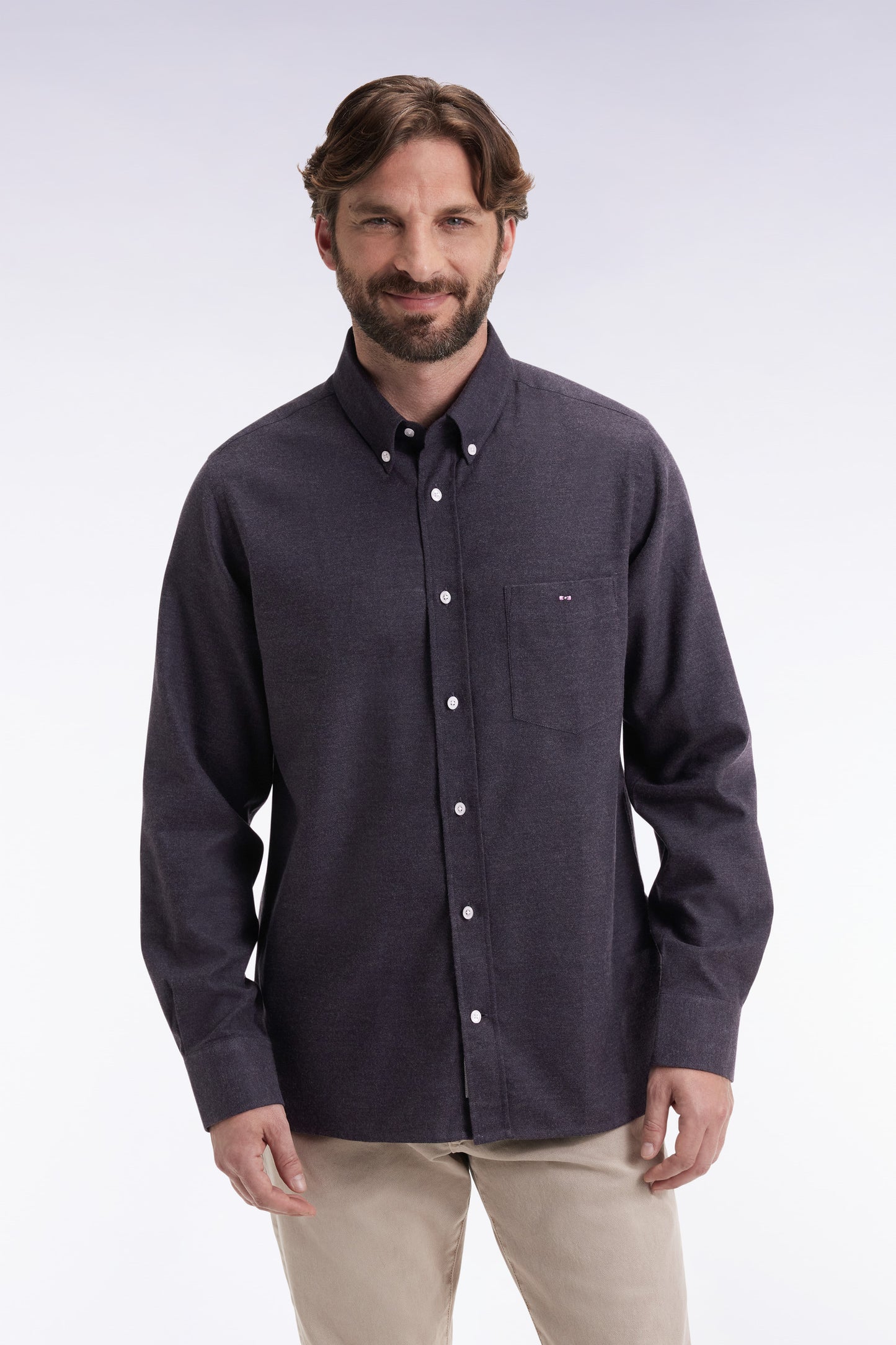 Chemise en flanelle gris foncé coupe droite