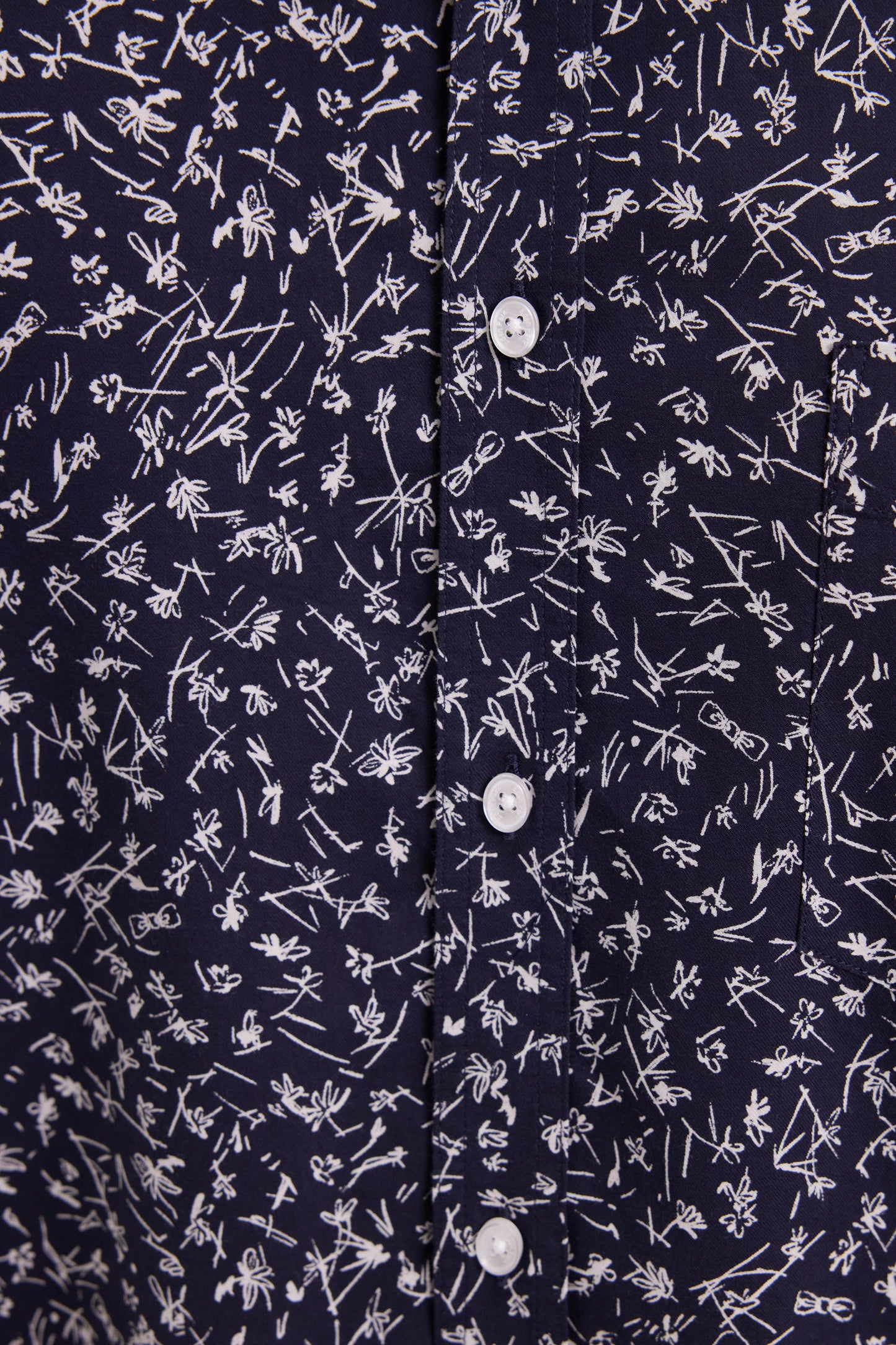 Navy cotton shirt with floral print, straight cut