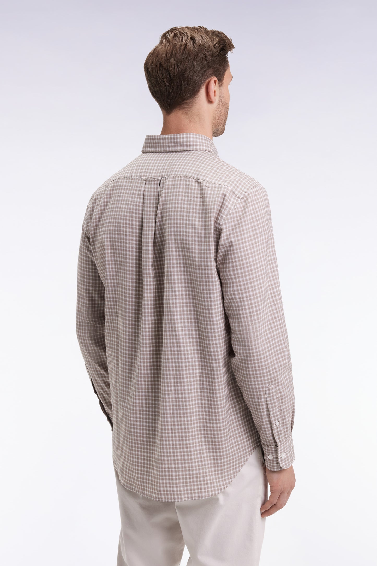 Chemise en coton à carreaux beige coupe droite