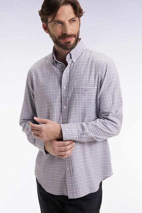 Grey check cotton shirt, straight cut - Image 1