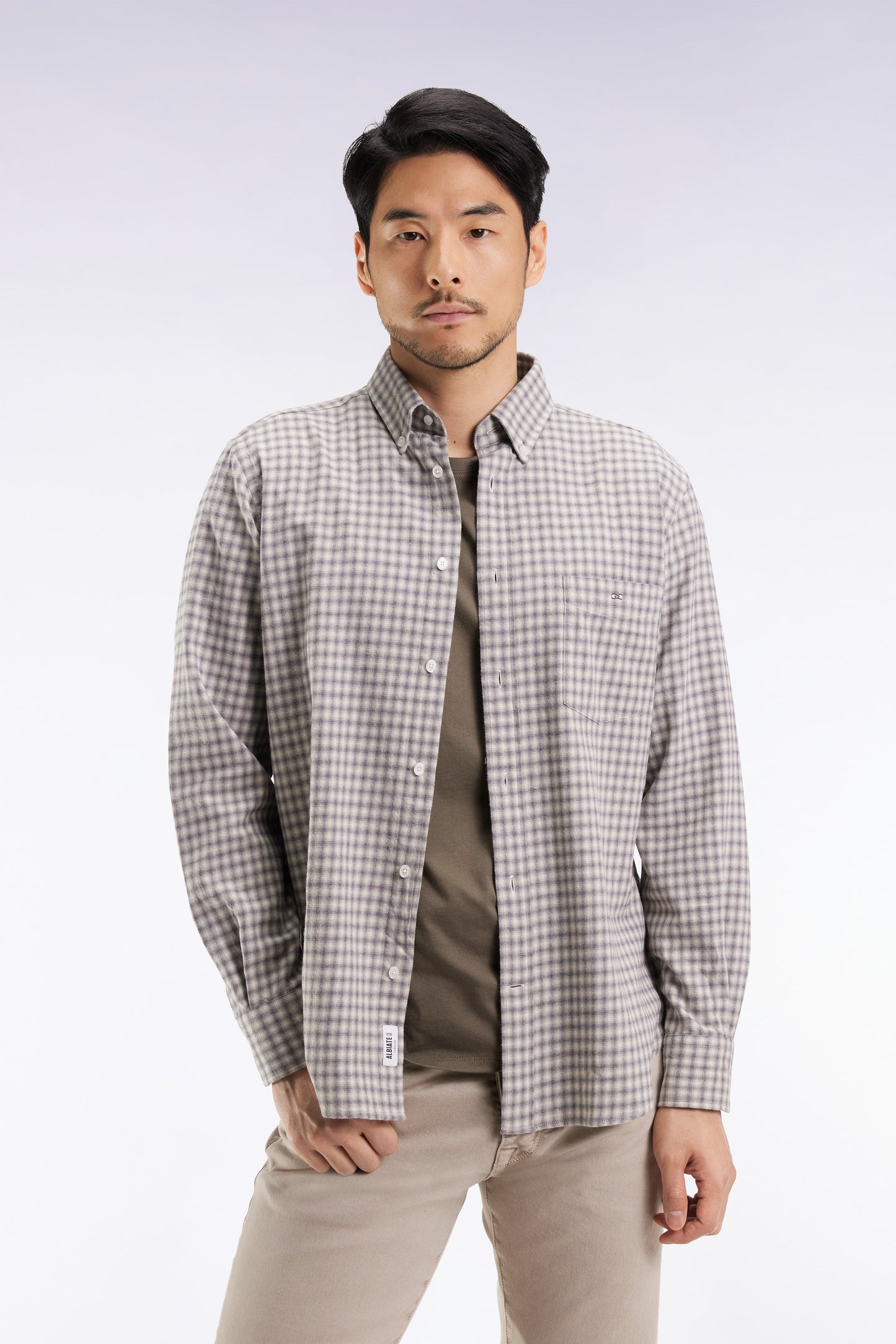 Chemise en flanelle de coton grise coupe droite