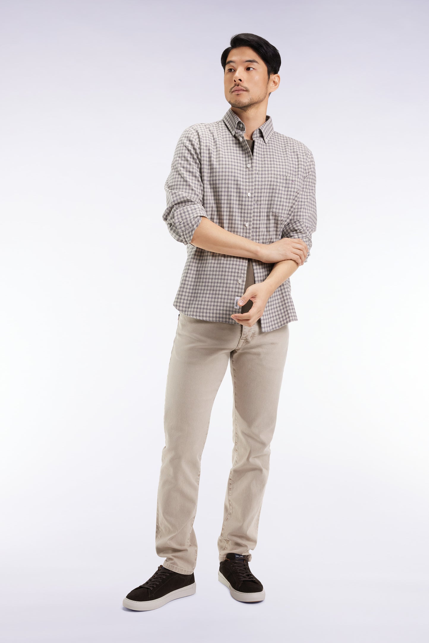 Chemise en flanelle de coton grise coupe droite