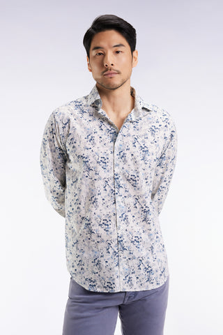 Chemise à imprimé floral en coton gris clair coupe droite