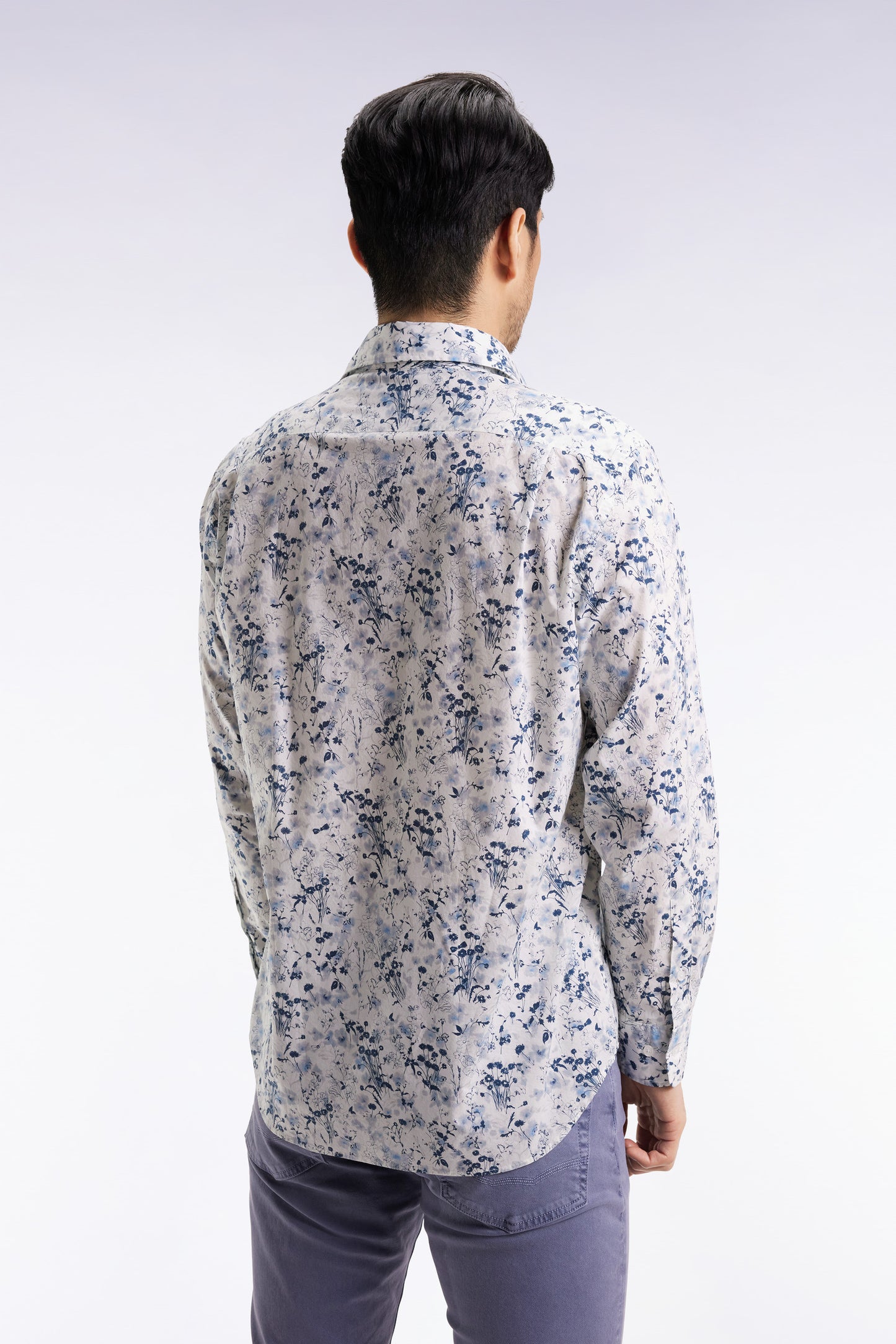 Chemise à imprimé floral en coton gris clair coupe droite