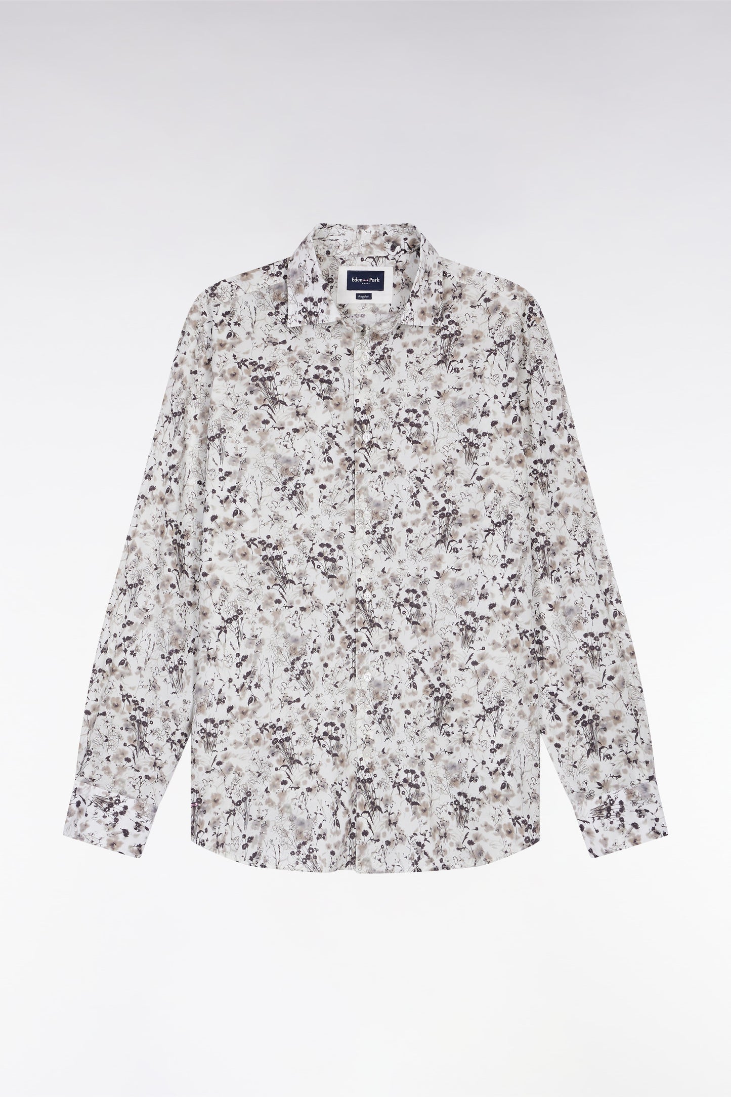 Chemise à imprimé floral en coton marron coupe droite