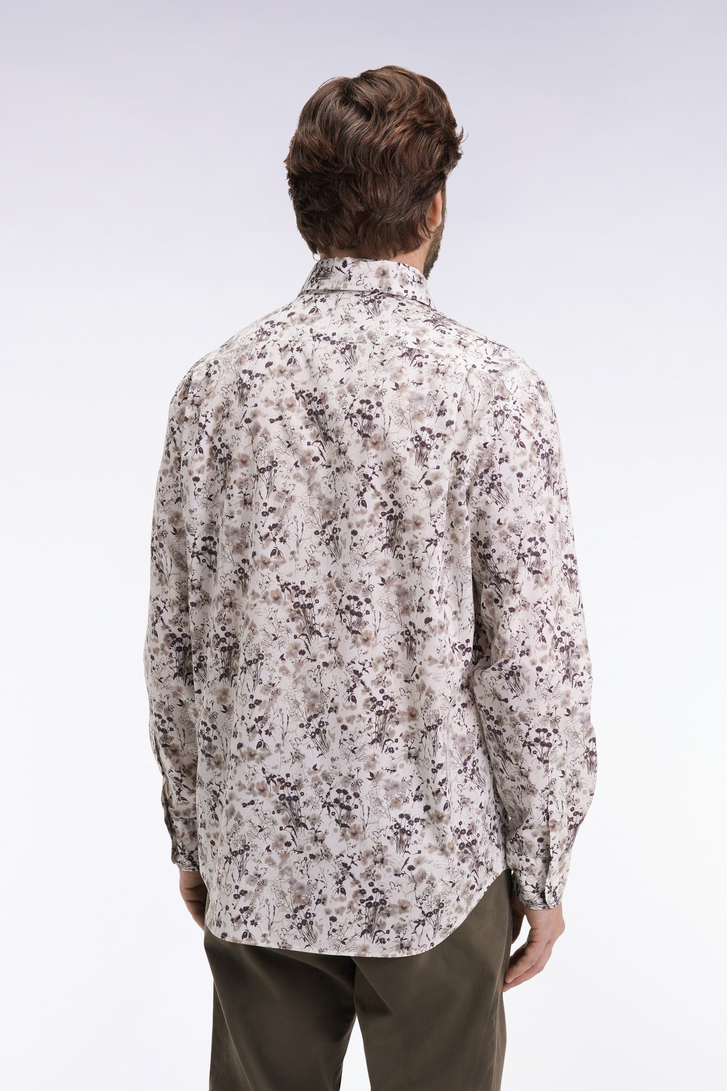 Chemise à imprimé floral en coton marron coupe droite
