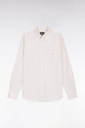 Beige striped cotton poplin shirt, straight cut