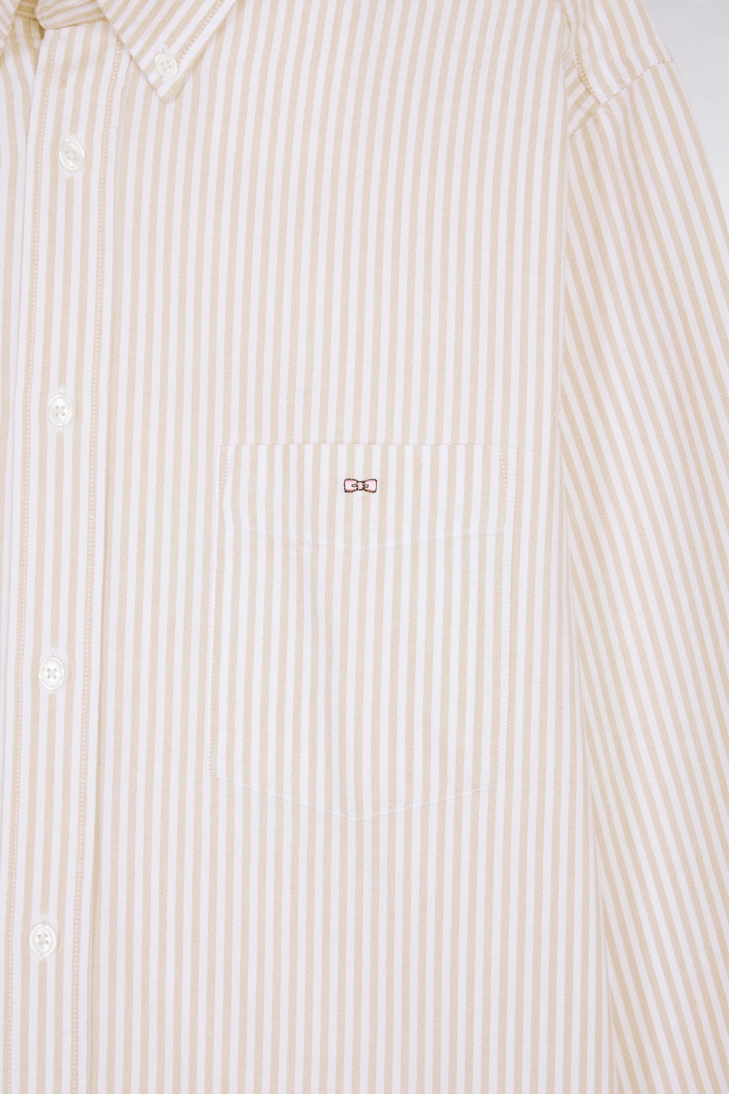 Beige striped cotton poplin shirt, straight cut