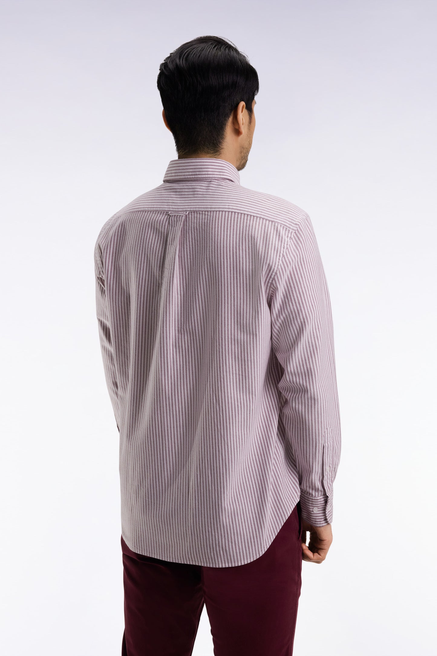 Straight-cut burgundy striped cotton poplin shirt